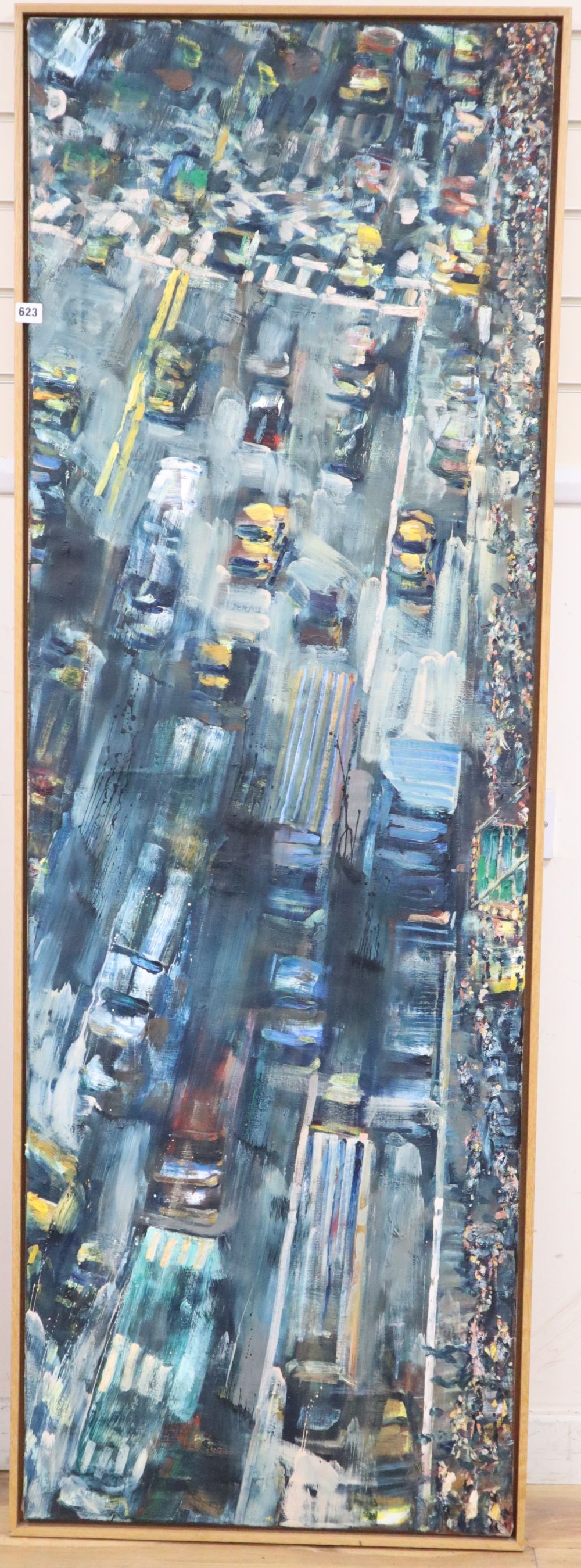 Simon Nicholas, oil on canvas, Traffic, inscribed to the back and dated 1998, 180 x 60cm